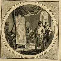 An illustration from Stichtelyke zinnebeelden gepast op deugden en ondeugden in LVII tafereeellen vertoont (1723)