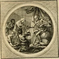 An illustration from Stichtelyke zinnebeelden gepast op deugden en ondeugden in LVII tafereeellen vertoont (1723)