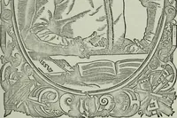 An illustration from Zwey Bücher : Einer neüen kunstlichen Tabulatur auff Orgel und Instrument. Deren das erste ausserlesne Moteten und Stuck zu sechs fünff und vier Stimmen auss den kunstreichesten und weltberumbtesten Musicis und Componisten diser unser Zeit abgesetzt. Das ander allerley schöne teutsche, italienische, frantzösische, geistliche und weltliche Lieder mit funff und vier Stimmen Passamezo, Galliardo und Täntze in sich begreifft.. (1577)
