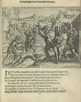 An illustration from Den spiegel der Spaensche tierannije, geschiet in Westindien : waerin te sien is de onmenschelijke wreede feÿten der Spanjaerden met samen de beschrijvinge der selver lant en volcken aert en nature allen vaderlant lieuende en vrome voorsta[n]ders ten exempel voor gestelt (1620)