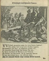 An illustration from Den spiegel der Spaensche tierannije, geschiet in Westindien : waerin te sien is de onmenschelijke wreede feÿten der Spanjaerden met samen de beschrijvinge der selver lant en volcken aert en nature allen vaderlant lieuende en vrome voorsta[n]ders ten exempel voor gestelt (1620)
