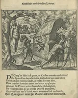 An illustration from Den spiegel der Spaensche tierannije, geschiet in Westindien : waerin te sien is de onmenschelijke wreede feÿten der Spanjaerden met samen de beschrijvinge der selver lant en volcken aert en nature allen vaderlant lieuende en vrome voorsta[n]ders ten exempel voor gestelt (1620)