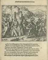 An illustration from Den spiegel der Spaensche tierannije, geschiet in Westindien : waerin te sien is de onmenschelijke wreede feÿten der Spanjaerden met samen de beschrijvinge der selver lant en volcken aert en nature allen vaderlant lieuende en vrome voorsta[n]ders ten exempel voor gestelt (1620)