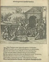 An illustration from Den spiegel der Spaensche tierannije, geschiet in Westindien : waerin te sien is de onmenschelijke wreede feÿten der Spanjaerden met samen de beschrijvinge der selver lant en volcken aert en nature allen vaderlant lieuende en vrome voorsta[n]ders ten exempel voor gestelt (1620)
