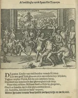 An illustration from Den spiegel der Spaensche tierannije, geschiet in Westindien : waerin te sien is de onmenschelijke wreede feÿten der Spanjaerden met samen de beschrijvinge der selver lant en volcken aert en nature allen vaderlant lieuende en vrome voorsta[n]ders ten exempel voor gestelt (1620)