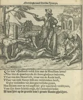 An illustration from Den spiegel der Spaensche tierannije, geschiet in Westindien : waerin te sien is de onmenschelijke wreede feÿten der Spanjaerden met samen de beschrijvinge der selver lant en volcken aert en nature allen vaderlant lieuende en vrome voorsta[n]ders ten exempel voor gestelt (1620)