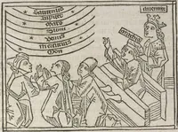 An illustration from Eyn gar loblich ... Cronica sagend von eynem heyligen Kunig mit Namen Josaphat, wie der ward bekeret von eynem heyligen Vatter vnnd Aynsideln genant Barlaam (1476)