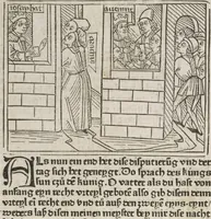 An illustration from Eyn gar loblich ... Cronica sagend von eynem heyligen Kunig mit Namen Josaphat, wie der ward bekeret von eynem heyligen Vatter vnnd Aynsideln genant Barlaam (1476)
