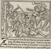 An illustration from Eyn gar loblich ... Cronica sagend von eynem heyligen Kunig mit Namen Josaphat, wie der ward bekeret von eynem heyligen Vatter vnnd Aynsideln genant Barlaam (1476)