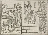 An illustration from Eyn gar loblich ... Cronica sagend von eynem heyligen Kunig mit Namen Josaphat, wie der ward bekeret von eynem heyligen Vatter vnnd Aynsideln genant Barlaam (1476)