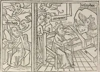 An illustration from Eyn gar loblich ... Cronica sagend von eynem heyligen Kunig mit Namen Josaphat, wie der ward bekeret von eynem heyligen Vatter vnnd Aynsideln genant Barlaam (1476)