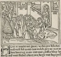 An illustration from Eyn gar loblich ... Cronica sagend von eynem heyligen Kunig mit Namen Josaphat, wie der ward bekeret von eynem heyligen Vatter vnnd Aynsideln genant Barlaam (1476)