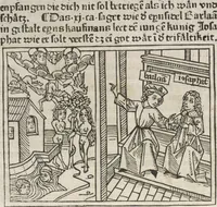 An illustration from Eyn gar loblich ... Cronica sagend von eynem heyligen Kunig mit Namen Josaphat, wie der ward bekeret von eynem heyligen Vatter vnnd Aynsideln genant Barlaam (1476)