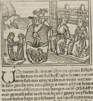 An illustration from Eyn gar loblich ... Cronica sagend von eynem heyligen Kunig mit Namen Josaphat, wie der ward bekeret von eynem heyligen Vatter vnnd Aynsideln genant Barlaam (1476)
