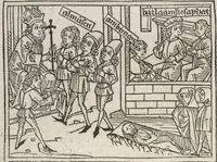 An illustration from Eyn gar loblich ... Cronica sagend von eynem heyligen Kunig mit Namen Josaphat, wie der ward bekeret von eynem heyligen Vatter vnnd Aynsideln genant Barlaam (1476)