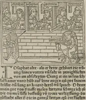 An illustration from Eyn gar loblich ... Cronica sagend von eynem heyligen Kunig mit Namen Josaphat, wie der ward bekeret von eynem heyligen Vatter vnnd Aynsideln genant Barlaam (1476)