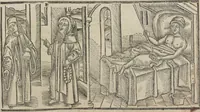 An illustration from Liber pestilentialis de venenis epidimie: Das Buch der Vergift der Pestile[n]tz das da gena[n]t ist der gemein Sterbent der trüsen Blatren, (1500)