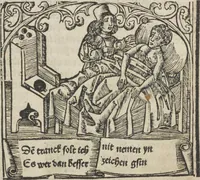 An illustration from Liber pestilentialis de venenis epidimie: Das Buch der Vergift der Pestile[n]tz das da gena[n]t ist der gemein Sterbent der trüsen Blatren, (1500)