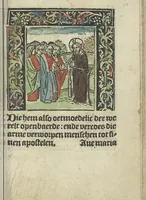 An illustration from Die ghetiden vanden seuen bitscappen Onser Lieuer Vrouwen. Die seuē psalme Onser Lieuer Vrouwen mitter letanie ende Onser Lieuer Vrouwen souter mitten artikelen vanden leuen en̄ passie Ons Heren Ihesu Cristi mitten figuren (1503)