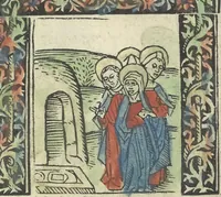 An illustration from Die ghetiden vanden seuen bitscappen Onser Lieuer Vrouwen. Die seuē psalme Onser Lieuer Vrouwen mitter letanie ende Onser Lieuer Vrouwen souter mitten artikelen vanden leuen en̄ passie Ons Heren Ihesu Cristi mitten figuren (1503)