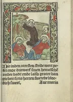 An illustration from Die ghetiden vanden seuen bitscappen Onser Lieuer Vrouwen. Die seuē psalme Onser Lieuer Vrouwen mitter letanie ende Onser Lieuer Vrouwen souter mitten artikelen vanden leuen en̄ passie Ons Heren Ihesu Cristi mitten figuren (1503)