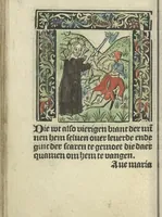 An illustration from Die ghetiden vanden seuen bitscappen Onser Lieuer Vrouwen. Die seuē psalme Onser Lieuer Vrouwen mitter letanie ende Onser Lieuer Vrouwen souter mitten artikelen vanden leuen en̄ passie Ons Heren Ihesu Cristi mitten figuren (1503)