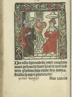 An illustration from Die ghetiden vanden seuen bitscappen Onser Lieuer Vrouwen. Die seuē psalme Onser Lieuer Vrouwen mitter letanie ende Onser Lieuer Vrouwen souter mitten artikelen vanden leuen en̄ passie Ons Heren Ihesu Cristi mitten figuren (1503)