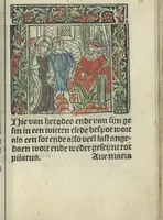 An illustration from Die ghetiden vanden seuen bitscappen Onser Lieuer Vrouwen. Die seuē psalme Onser Lieuer Vrouwen mitter letanie ende Onser Lieuer Vrouwen souter mitten artikelen vanden leuen en̄ passie Ons Heren Ihesu Cristi mitten figuren (1503)