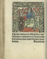 An illustration from Die ghetiden vanden seuen bitscappen Onser Lieuer Vrouwen. Die seuē psalme Onser Lieuer Vrouwen mitter letanie ende Onser Lieuer Vrouwen souter mitten artikelen vanden leuen en̄ passie Ons Heren Ihesu Cristi mitten figuren (1503)