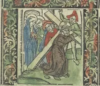 An illustration from Die ghetiden vanden seuen bitscappen Onser Lieuer Vrouwen. Die seuē psalme Onser Lieuer Vrouwen mitter letanie ende Onser Lieuer Vrouwen souter mitten artikelen vanden leuen en̄ passie Ons Heren Ihesu Cristi mitten figuren (1503)