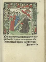 An illustration from Die ghetiden vanden seuen bitscappen Onser Lieuer Vrouwen. Die seuē psalme Onser Lieuer Vrouwen mitter letanie ende Onser Lieuer Vrouwen souter mitten artikelen vanden leuen en̄ passie Ons Heren Ihesu Cristi mitten figuren (1503)