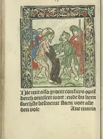 An illustration from Die ghetiden vanden seuen bitscappen Onser Lieuer Vrouwen. Die seuē psalme Onser Lieuer Vrouwen mitter letanie ende Onser Lieuer Vrouwen souter mitten artikelen vanden leuen en̄ passie Ons Heren Ihesu Cristi mitten figuren (1503)