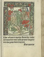An illustration from Die ghetiden vanden seuen bitscappen Onser Lieuer Vrouwen. Die seuē psalme Onser Lieuer Vrouwen mitter letanie ende Onser Lieuer Vrouwen souter mitten artikelen vanden leuen en̄ passie Ons Heren Ihesu Cristi mitten figuren (1503)
