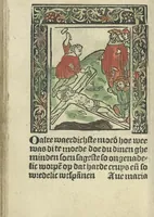 An illustration from Die ghetiden vanden seuen bitscappen Onser Lieuer Vrouwen. Die seuē psalme Onser Lieuer Vrouwen mitter letanie ende Onser Lieuer Vrouwen souter mitten artikelen vanden leuen en̄ passie Ons Heren Ihesu Cristi mitten figuren (1503)