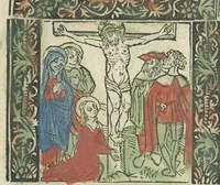 An illustration from Die ghetiden vanden seuen bitscappen Onser Lieuer Vrouwen. Die seuē psalme Onser Lieuer Vrouwen mitter letanie ende Onser Lieuer Vrouwen souter mitten artikelen vanden leuen en̄ passie Ons Heren Ihesu Cristi mitten figuren (1503)