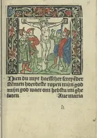 An illustration from Die ghetiden vanden seuen bitscappen Onser Lieuer Vrouwen. Die seuē psalme Onser Lieuer Vrouwen mitter letanie ende Onser Lieuer Vrouwen souter mitten artikelen vanden leuen en̄ passie Ons Heren Ihesu Cristi mitten figuren (1503)