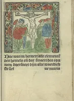 An illustration from Die ghetiden vanden seuen bitscappen Onser Lieuer Vrouwen. Die seuē psalme Onser Lieuer Vrouwen mitter letanie ende Onser Lieuer Vrouwen souter mitten artikelen vanden leuen en̄ passie Ons Heren Ihesu Cristi mitten figuren (1503)