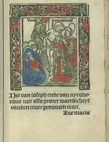 An illustration from Die ghetiden vanden seuen bitscappen Onser Lieuer Vrouwen. Die seuē psalme Onser Lieuer Vrouwen mitter letanie ende Onser Lieuer Vrouwen souter mitten artikelen vanden leuen en̄ passie Ons Heren Ihesu Cristi mitten figuren (1503)