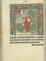 An illustration from Die ghetiden vanden seuen bitscappen Onser Lieuer Vrouwen. Die seuē psalme Onser Lieuer Vrouwen mitter letanie ende Onser Lieuer Vrouwen souter mitten artikelen vanden leuen en̄ passie Ons Heren Ihesu Cristi mitten figuren (1503)