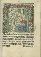 An illustration from Die ghetiden vanden seuen bitscappen Onser Lieuer Vrouwen. Die seuē psalme Onser Lieuer Vrouwen mitter letanie ende Onser Lieuer Vrouwen souter mitten artikelen vanden leuen en̄ passie Ons Heren Ihesu Cristi mitten figuren (1503)