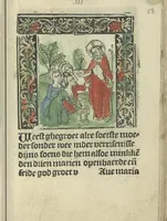 An illustration from Die ghetiden vanden seuen bitscappen Onser Lieuer Vrouwen. Die seuē psalme Onser Lieuer Vrouwen mitter letanie ende Onser Lieuer Vrouwen souter mitten artikelen vanden leuen en̄ passie Ons Heren Ihesu Cristi mitten figuren (1503)