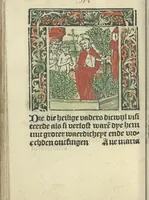 An illustration from Die ghetiden vanden seuen bitscappen Onser Lieuer Vrouwen. Die seuē psalme Onser Lieuer Vrouwen mitter letanie ende Onser Lieuer Vrouwen souter mitten artikelen vanden leuen en̄ passie Ons Heren Ihesu Cristi mitten figuren (1503)