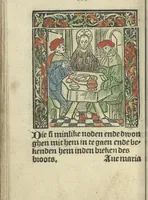 An illustration from Die ghetiden vanden seuen bitscappen Onser Lieuer Vrouwen. Die seuē psalme Onser Lieuer Vrouwen mitter letanie ende Onser Lieuer Vrouwen souter mitten artikelen vanden leuen en̄ passie Ons Heren Ihesu Cristi mitten figuren (1503)