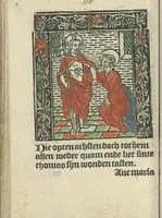 An illustration from Die ghetiden vanden seuen bitscappen Onser Lieuer Vrouwen. Die seuē psalme Onser Lieuer Vrouwen mitter letanie ende Onser Lieuer Vrouwen souter mitten artikelen vanden leuen en̄ passie Ons Heren Ihesu Cristi mitten figuren (1503)