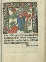 An illustration from Die ghetiden vanden seuen bitscappen Onser Lieuer Vrouwen. Die seuē psalme Onser Lieuer Vrouwen mitter letanie ende Onser Lieuer Vrouwen souter mitten artikelen vanden leuen en̄ passie Ons Heren Ihesu Cristi mitten figuren (1503)