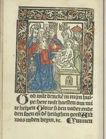 An illustration from Die ghetiden vanden seuen bitscappen Onser Lieuer Vrouwen. Die seuē psalme Onser Lieuer Vrouwen mitter letanie ende Onser Lieuer Vrouwen souter mitten artikelen vanden leuen en̄ passie Ons Heren Ihesu Cristi mitten figuren (1503)