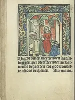 An illustration from Die ghetiden vanden seuen bitscappen Onser Lieuer Vrouwen. Die seuē psalme Onser Lieuer Vrouwen mitter letanie ende Onser Lieuer Vrouwen souter mitten artikelen vanden leuen en̄ passie Ons Heren Ihesu Cristi mitten figuren (1503)