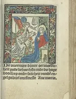 An illustration from Die ghetiden vanden seuen bitscappen Onser Lieuer Vrouwen. Die seuē psalme Onser Lieuer Vrouwen mitter letanie ende Onser Lieuer Vrouwen souter mitten artikelen vanden leuen en̄ passie Ons Heren Ihesu Cristi mitten figuren (1503)