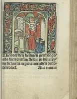 An illustration from Die ghetiden vanden seuen bitscappen Onser Lieuer Vrouwen. Die seuē psalme Onser Lieuer Vrouwen mitter letanie ende Onser Lieuer Vrouwen souter mitten artikelen vanden leuen en̄ passie Ons Heren Ihesu Cristi mitten figuren (1503)