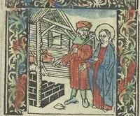 An illustration from Die ghetiden vanden seuen bitscappen Onser Lieuer Vrouwen. Die seuē psalme Onser Lieuer Vrouwen mitter letanie ende Onser Lieuer Vrouwen souter mitten artikelen vanden leuen en̄ passie Ons Heren Ihesu Cristi mitten figuren (1503)